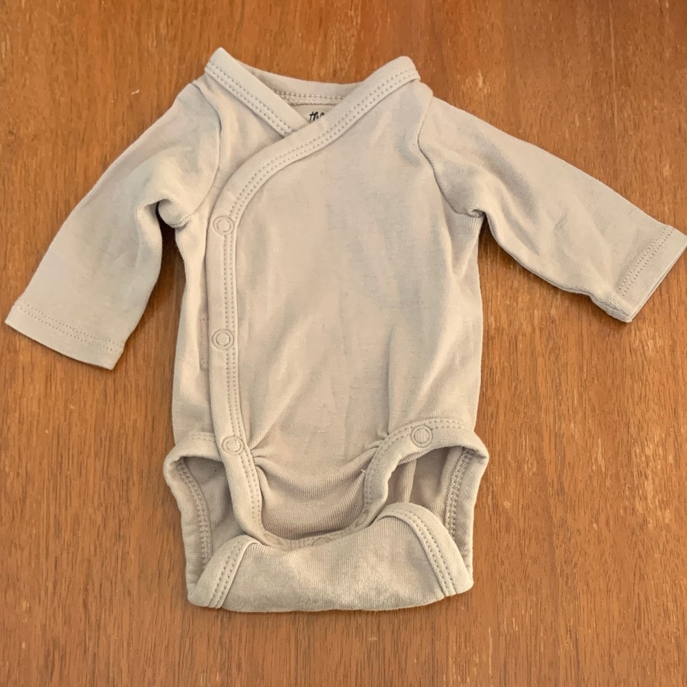H&M Preemie Organic Taupe Long-Sleeve Wrap-Front Baby Bodysuit